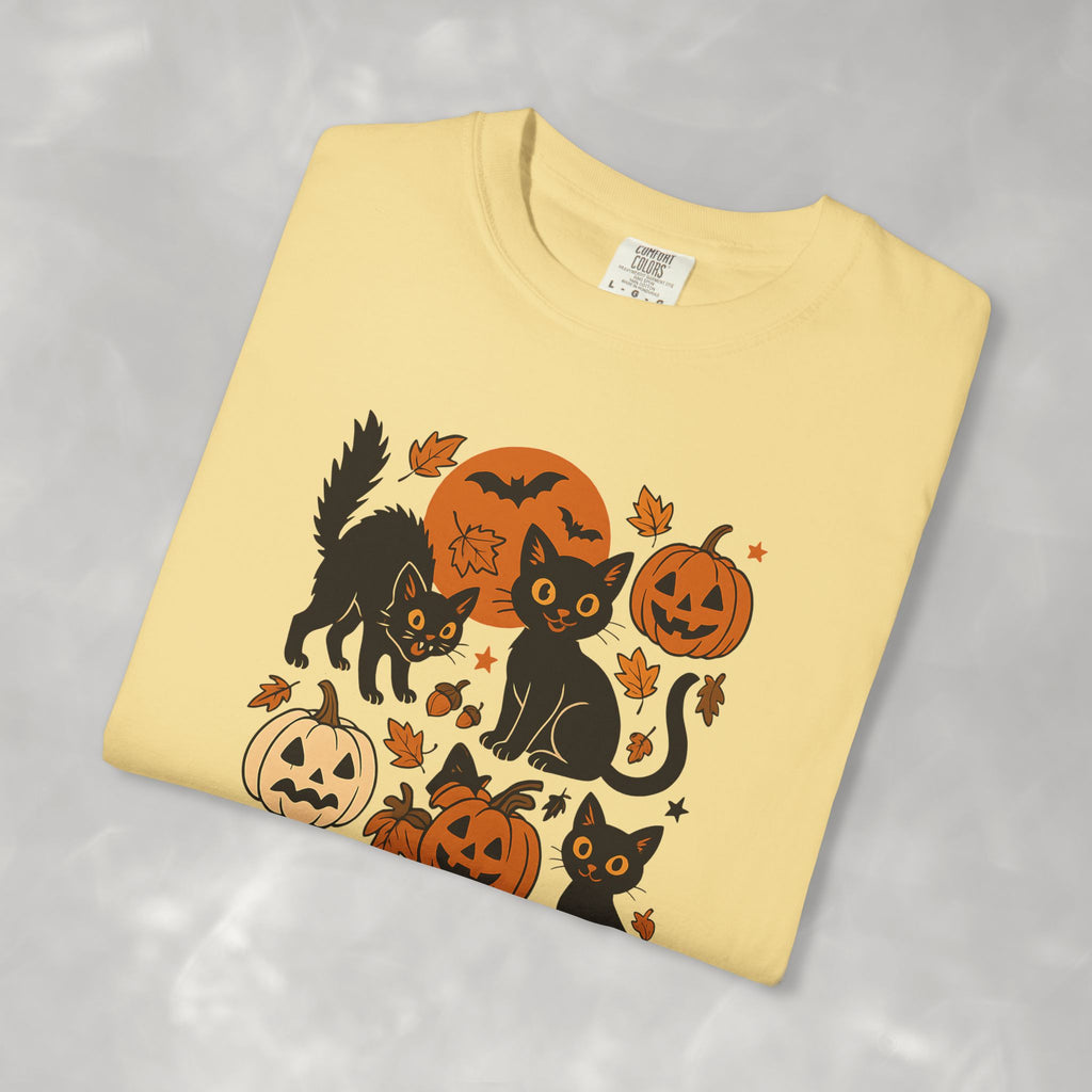Spooky Black Cats and Jack-O-Lanterns, Unisex Comfort Colors Tee