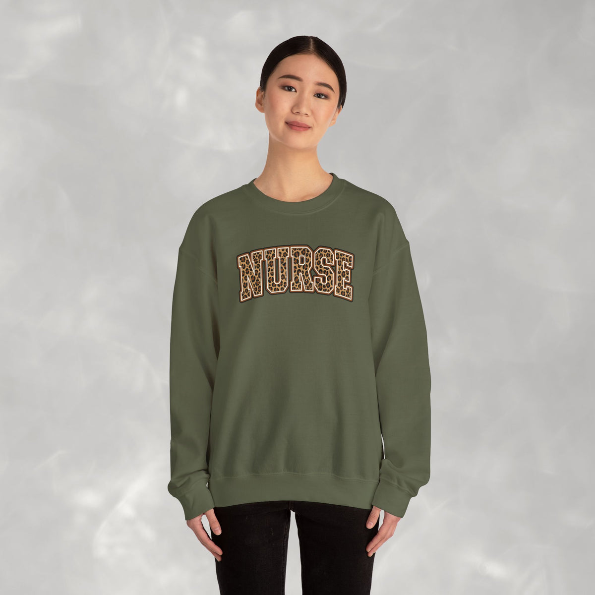 Leopard Print Varsity Nurse Gildan Unisex Heavy Blend™ Crewneck Sweatshirt