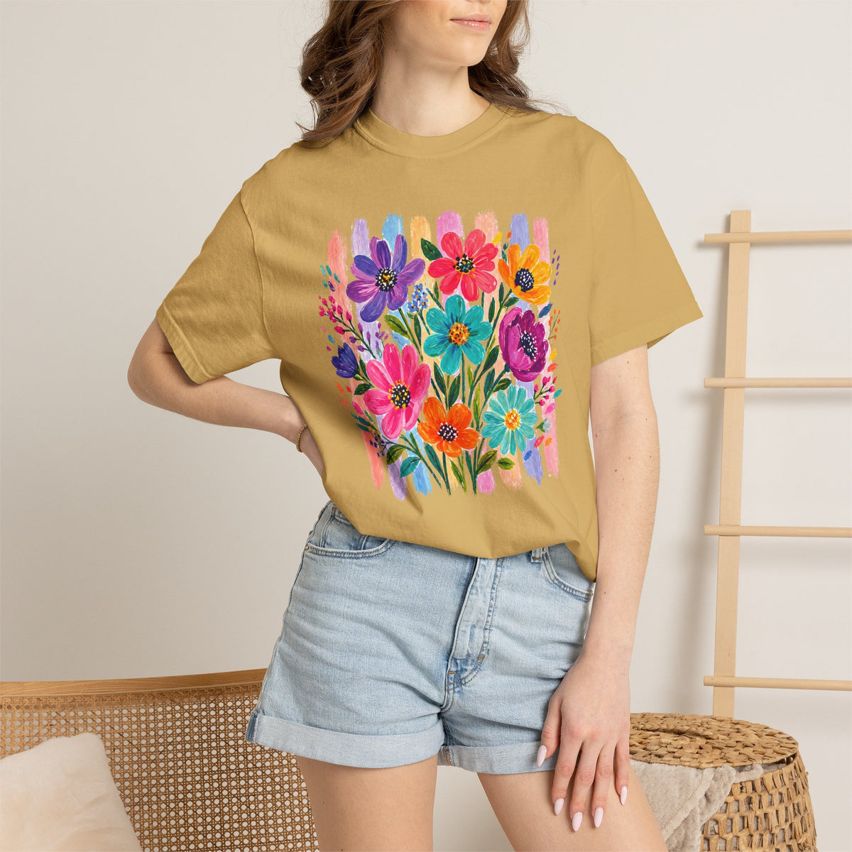 Boho Floral Stripes Comfort Colors Tee