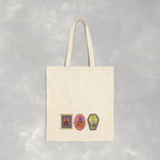 Cute Halloween Spooky Stamps with Cat, Jack-O-Lanter, Skeleton, Double-Sided Cotton Canvas Tote Bag