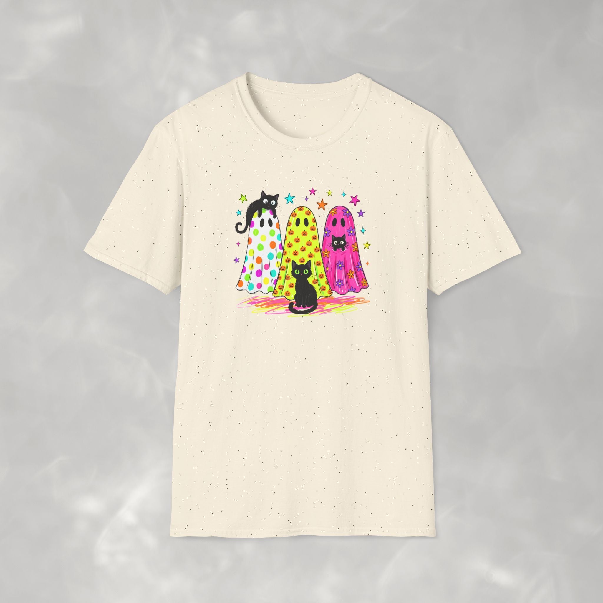 Preppy, Girly, Cute Halloween Ghosts with Cats, Gildan Unisex Softstyle T-Shirt