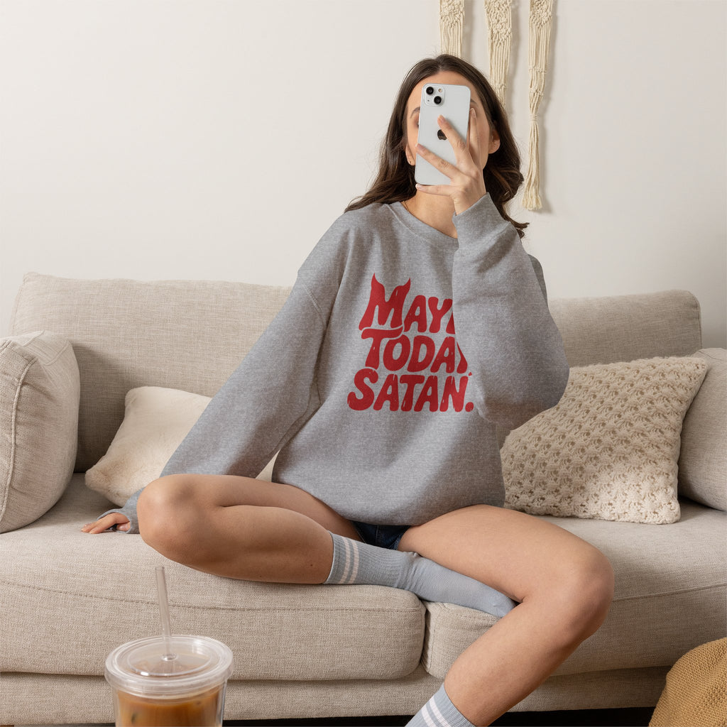 Funny Gothic Maybe Today Satan, Gildan Unisex Heavy Blend™ Crewneck Sweatshirt
