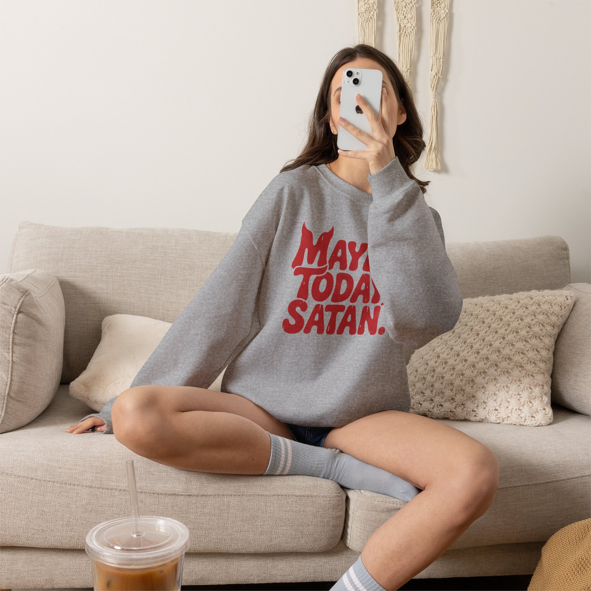 Funny Gothic Maybe Today Satan, Gildan Unisex Heavy Blend™ Crewneck Sweatshirt