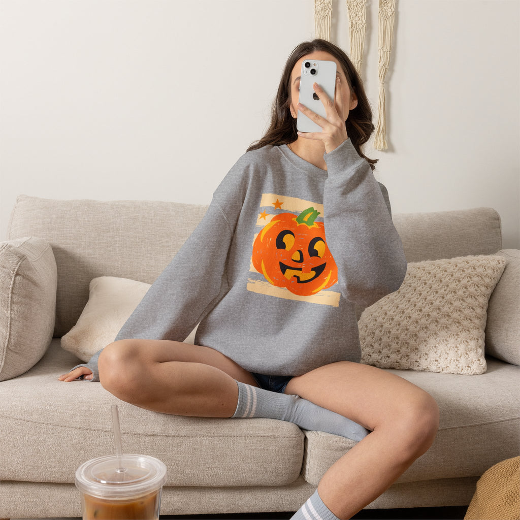Happy Jack-O-Lantern, Striped Halloween Unisex Heavy Blend™ Crewneck Sweatshirt