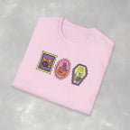 Cute Halloween Spooky Stamps with Cat, Jack-O-Lanter, Skeleton, Gildan Unisex Softstyle T-Shirt