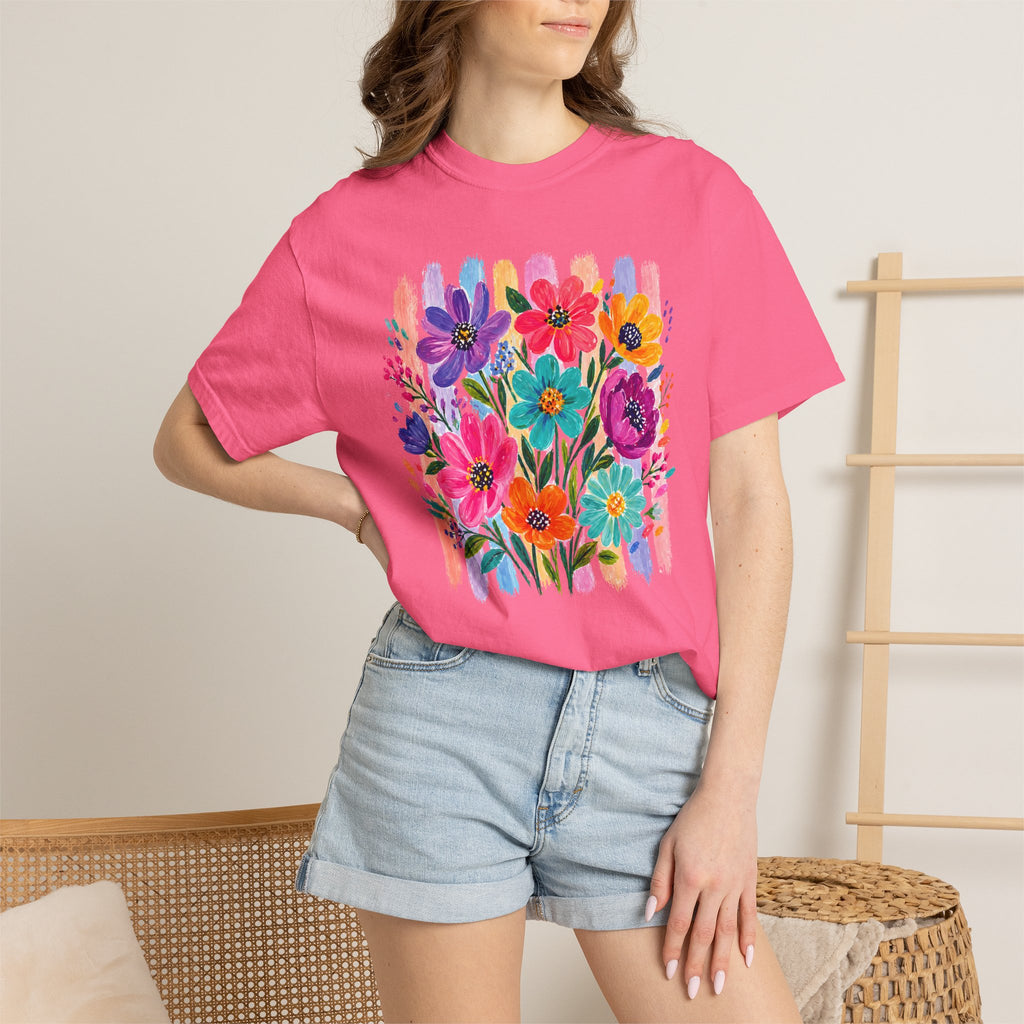 Boho Floral Stripes Comfort Colors Tee