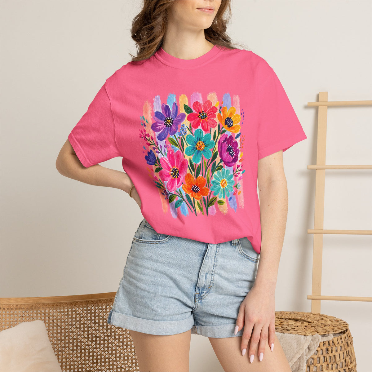 Boho Floral Stripes Comfort Colors Tee