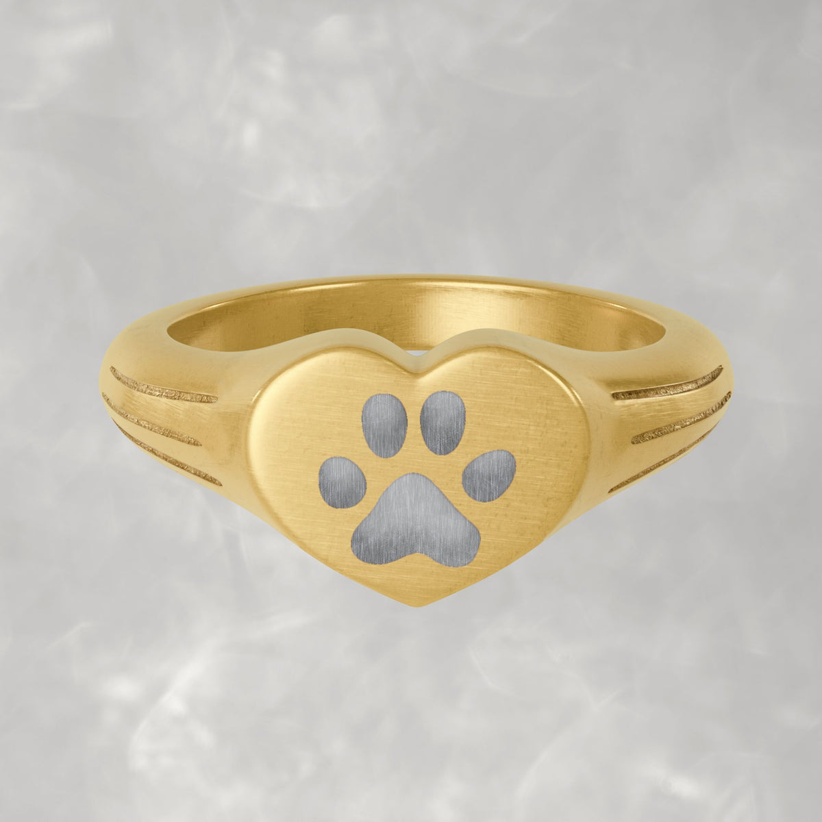 Paw Print Laser Engraved Stainless Steel Heart Signet Ring for Cat, Dog Lovers, Pet Parent, Pet Memorial