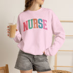 Colorful Fun Whimsical Varsity Nurse Gildan Unisex Heavy Blend™ Crewneck Sweatshirt for RN, LPN, GN, Student Nurse