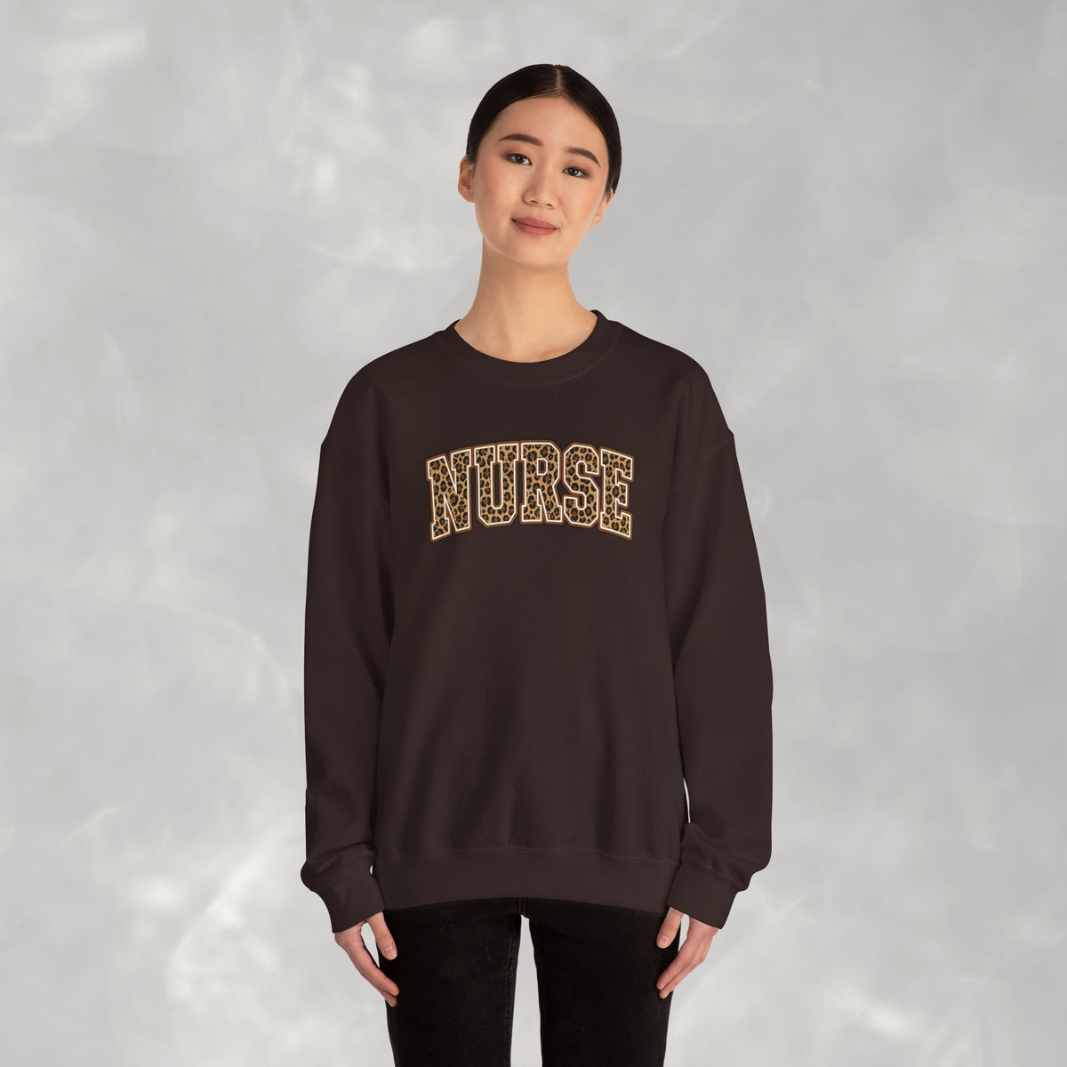 Leopard Print Varsity Nurse Gildan Unisex Heavy Blend™ Crewneck Sweatshirt