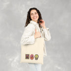 Cute Halloween Spooky Stamps with Cat, Jack-O-Lanter, Skeleton, Double-Sided Cotton Canvas Tote Bag