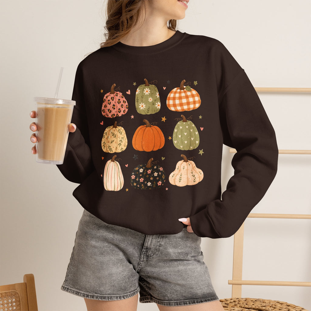 Whimsical Autumn Pumpkins Gildan Unisex Heavy Blend™ Crewneck Sweatshirt for Fall, Thanksgiving