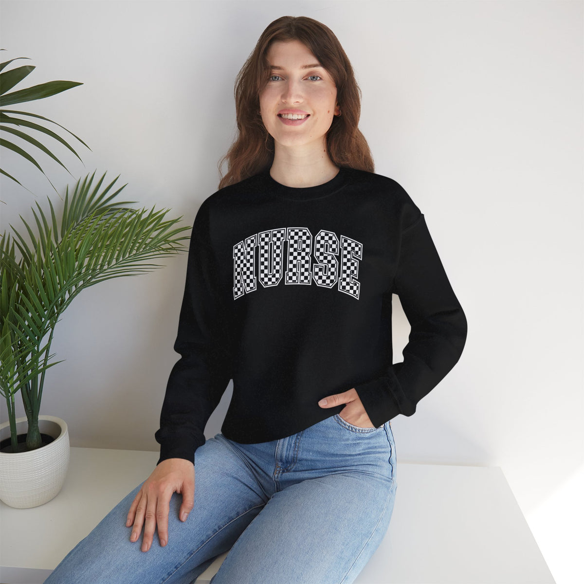 Nurse Checkered Gildan Unisex Heavy Blend™ Crewneck Sweatshirt for RN, LPN, GN, Nursing Students