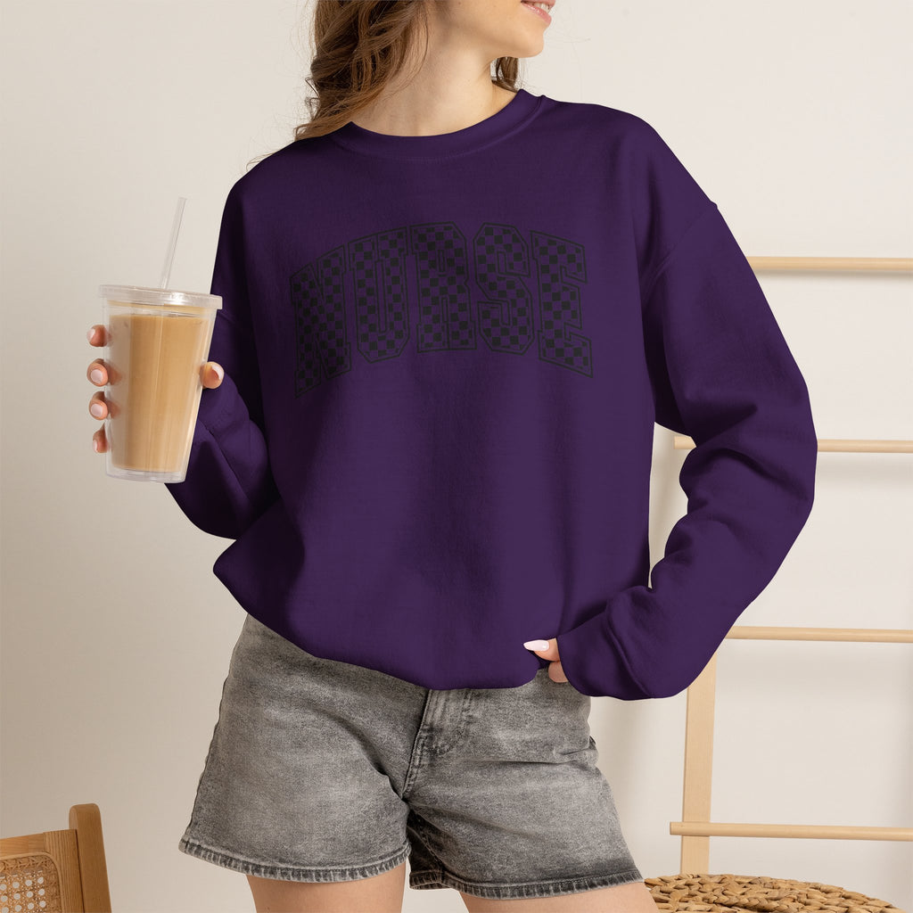 Nurse Checkered Gildan Unisex Heavy Blend™ Crewneck Sweatshirt for RN, LPN, GN, Nursing Students