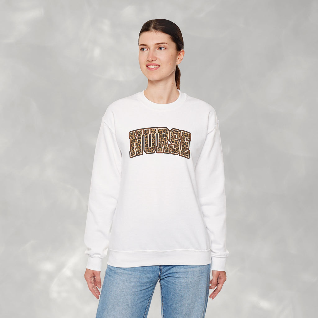 Leopard Print Varsity Nurse Gildan Unisex Heavy Blend™ Crewneck Sweatshirt
