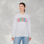 Colorful Fun Whimsical Varsity Nurse Gildan Unisex Heavy Blend™ Crewneck Sweatshirt for RN, LPN, GN, Student Nurse