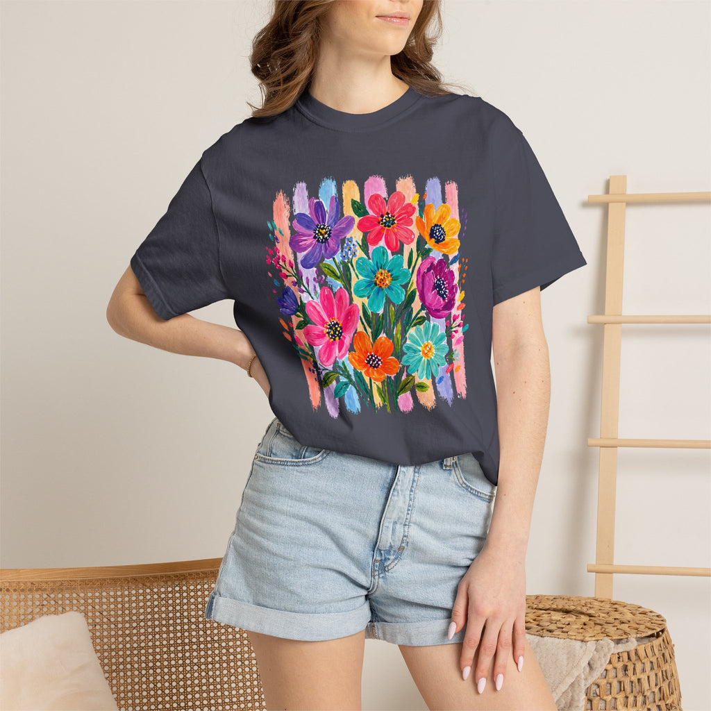 Boho Floral Stripes Comfort Colors Tee