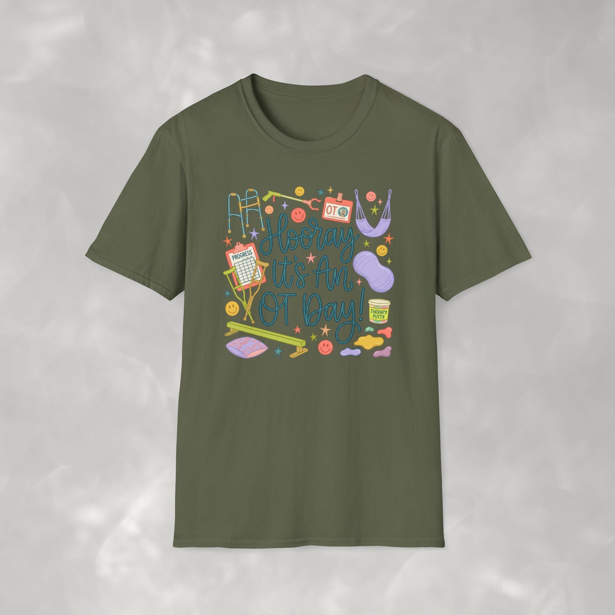 Hooray It's an OT Day, Cute, Playful, Pediatric Occupational Therapy, OTR, COTA Gildan Unisex Softstyle T-Shirt