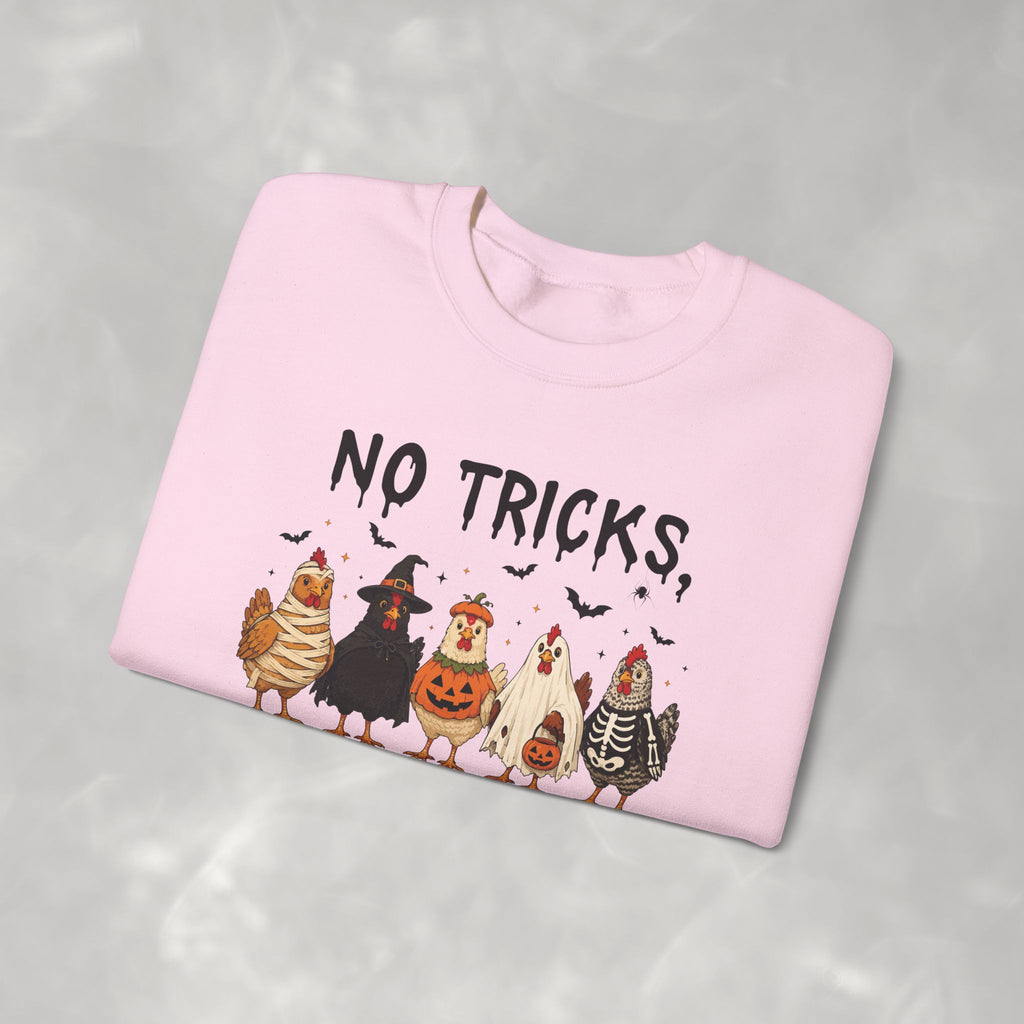 No Tricks Just Chicks, Funny Halloween Chickens in Costumes, Gildan Unisex Heavy Blend™ Crewneck Sweatshirt