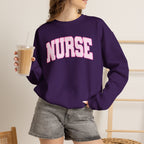 Pink Striped Varsity Nurse Gildan Unisex Heavy Blend™ Crewneck Sweatshirt for RN, LPN, GN, Student Nurse