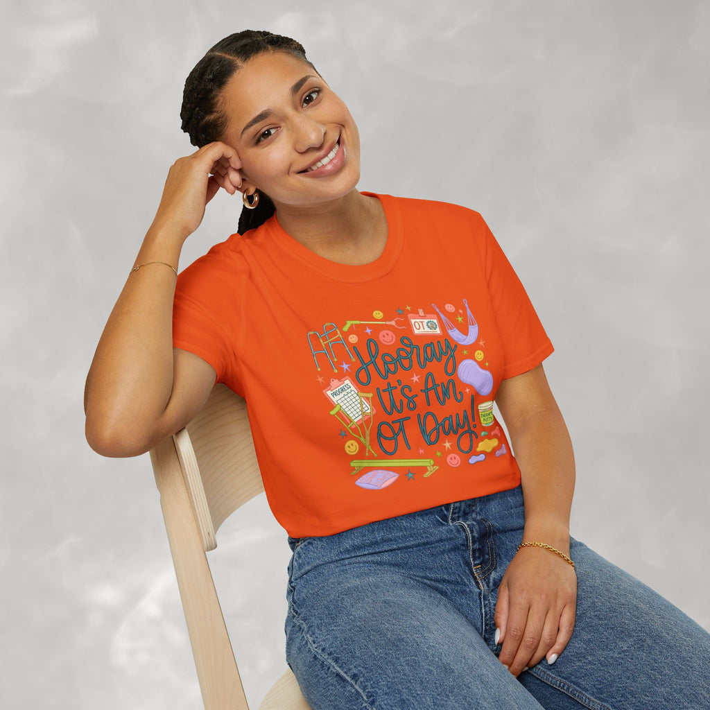 Hooray It's an OT Day, Cute, Playful, Pediatric Occupational Therapy, OTR, COTA Gildan Unisex Softstyle T-Shirt
