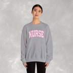 Pink Striped Varsity Nurse Gildan Unisex Heavy Blend™ Crewneck Sweatshirt for RN, LPN, GN, Student Nurse