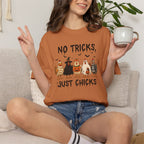 No Tricks Just Chicks, Funny Halloween Chickens in Costumes, Comfort Colors Tee