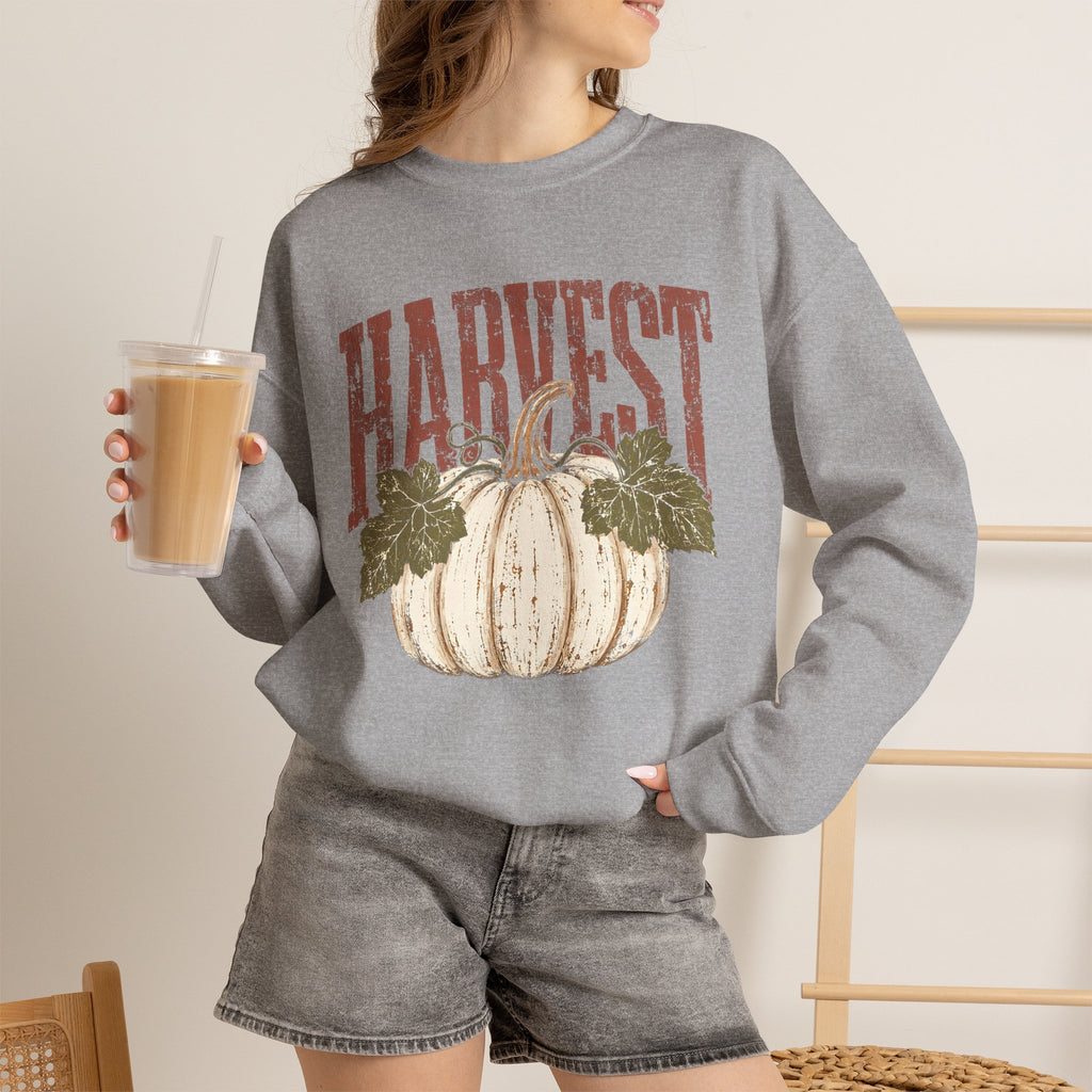 Autumn Harvest, White Pumpkin Retro Gildan Unisex Heavy Blend™ Crewneck Sweatshirt