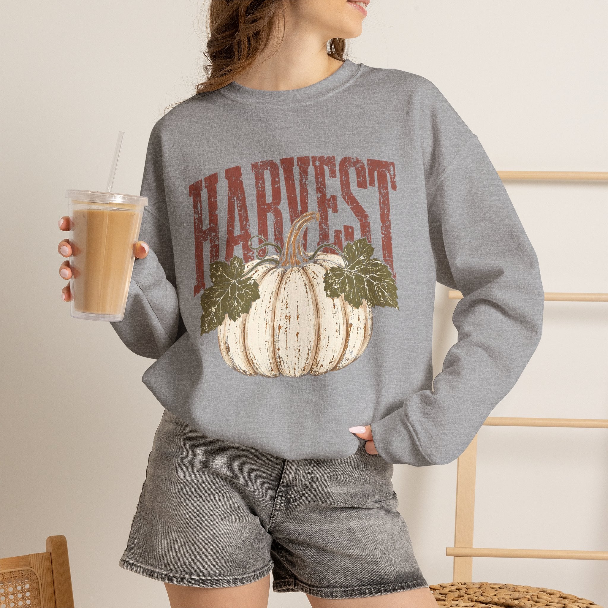 Autumn Harvest, White Pumpkin Retro Gildan Unisex Heavy Blend™ Crewneck Sweatshirt