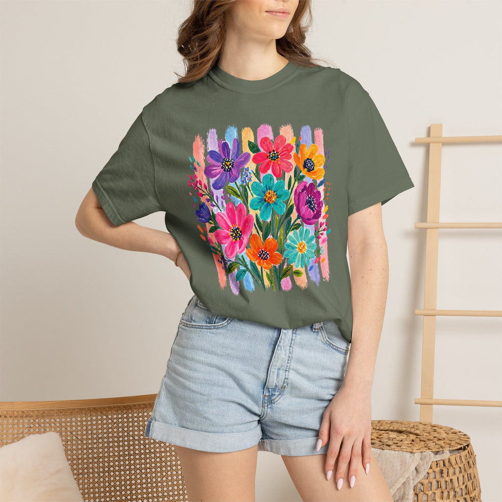 Boho Floral Stripes Comfort Colors Tee