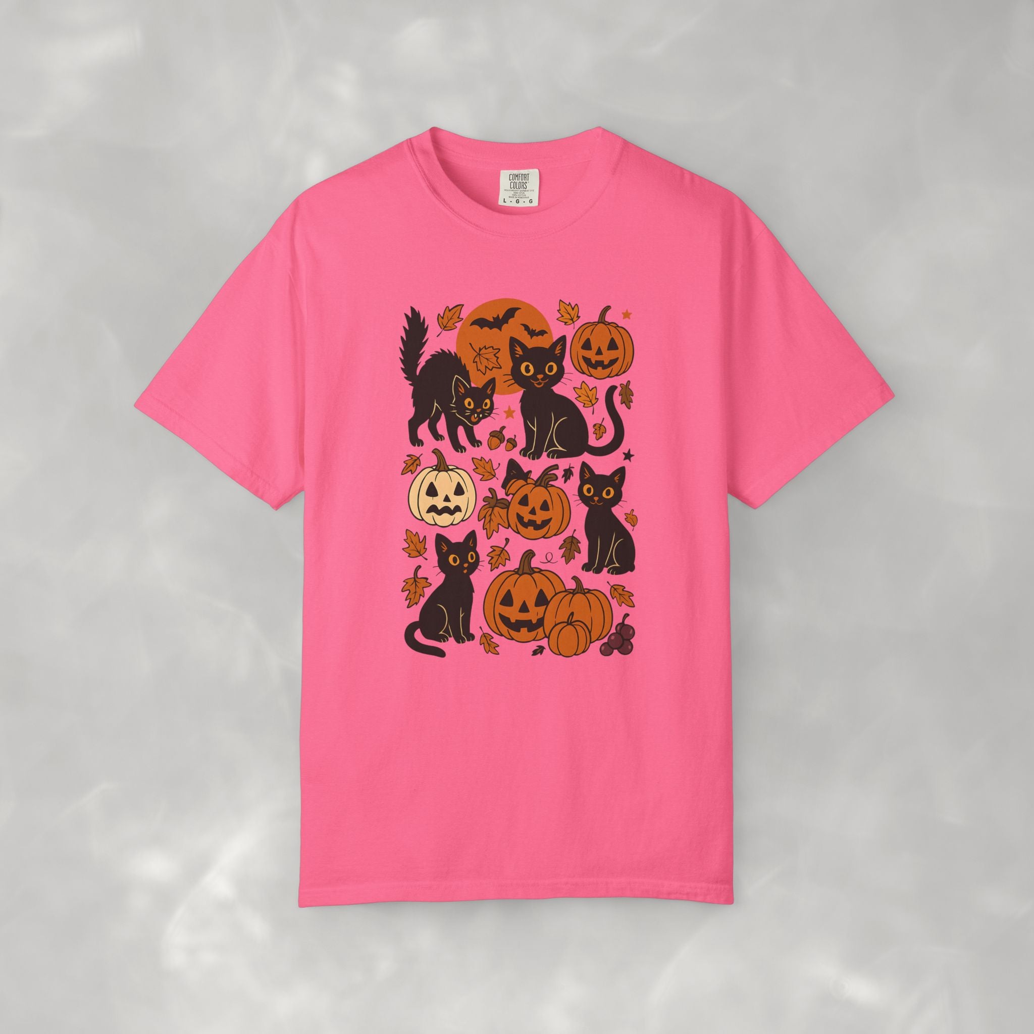 Spooky Black Cats and Jack-O-Lanterns, Unisex Comfort Colors Tee