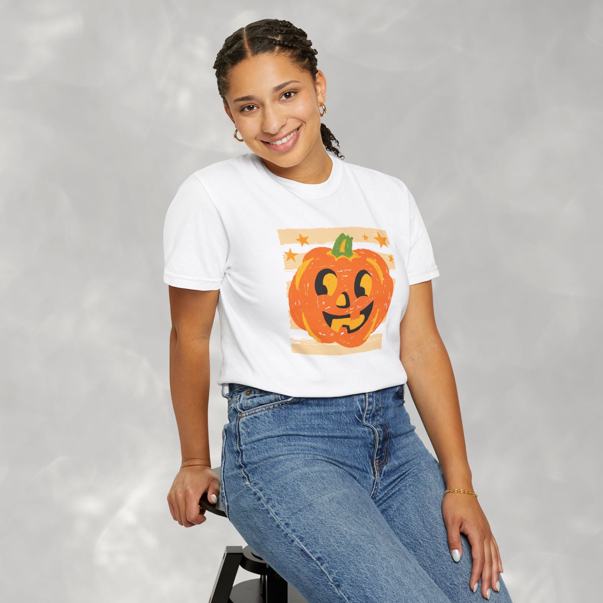 Happy Jack-O-Lantern, Striped Halloween Comfort Colors Unisex Garment-Dyed T-shirt