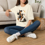 Vintage Witch Riding on Broomstick with Black Cat, Retro Halloween, Gildan Unisex Softstyle T-Shirt