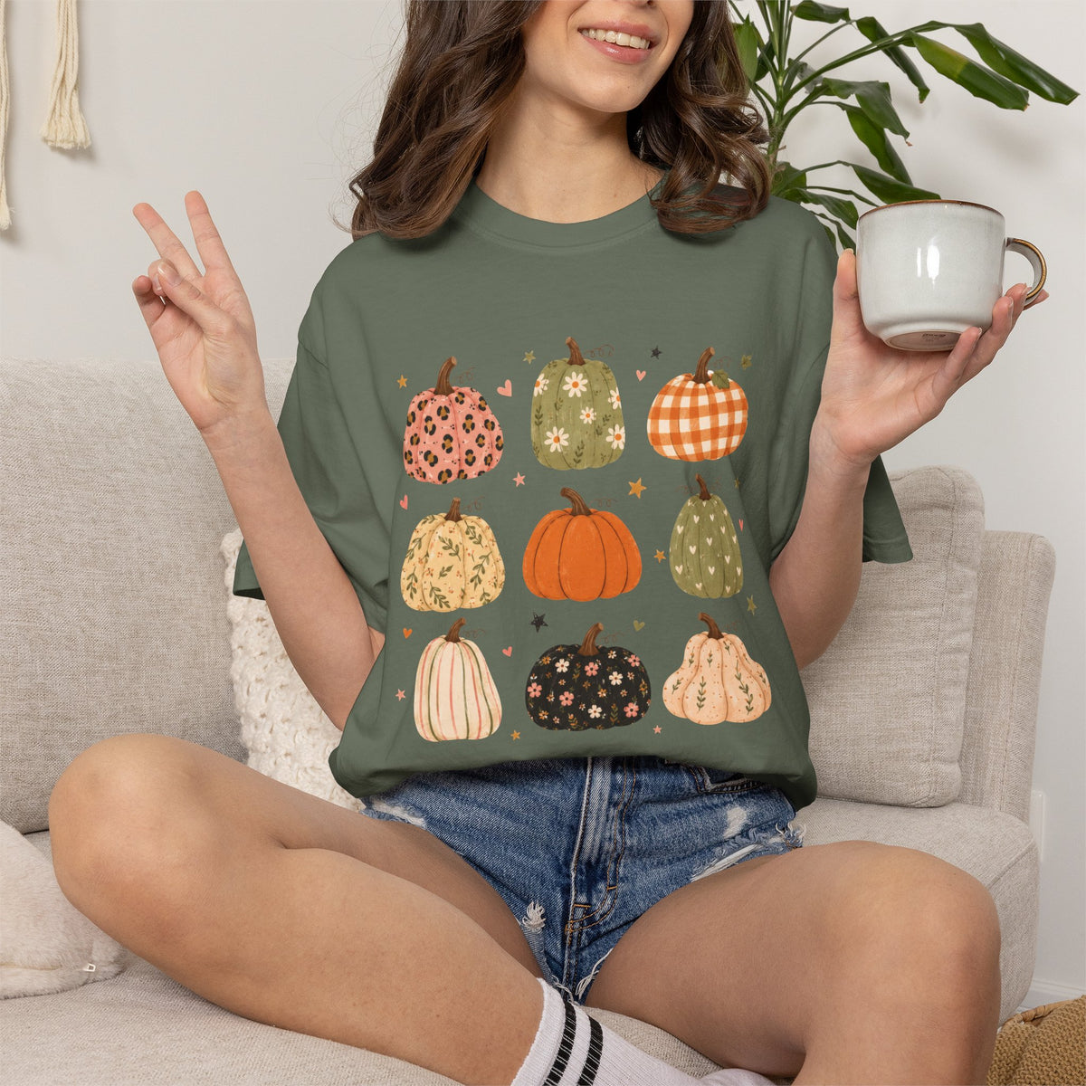 Whimsical Autumn Pumpkins Comfort Color Garment-Dyed T-shirt for Fall, Thanksgiving