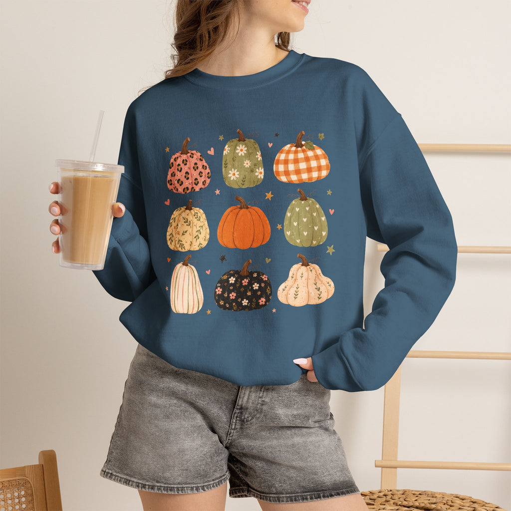 Whimsical Autumn Pumpkins Gildan Unisex Heavy Blend™ Crewneck Sweatshirt for Fall, Thanksgiving
