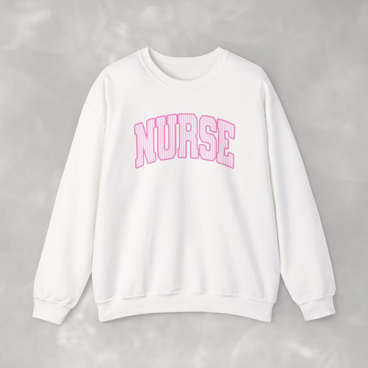 Pink Striped Varsity Nurse Gildan Unisex Heavy Blend™ Crewneck Sweatshirt for RN, LPN, GN, Student Nurse