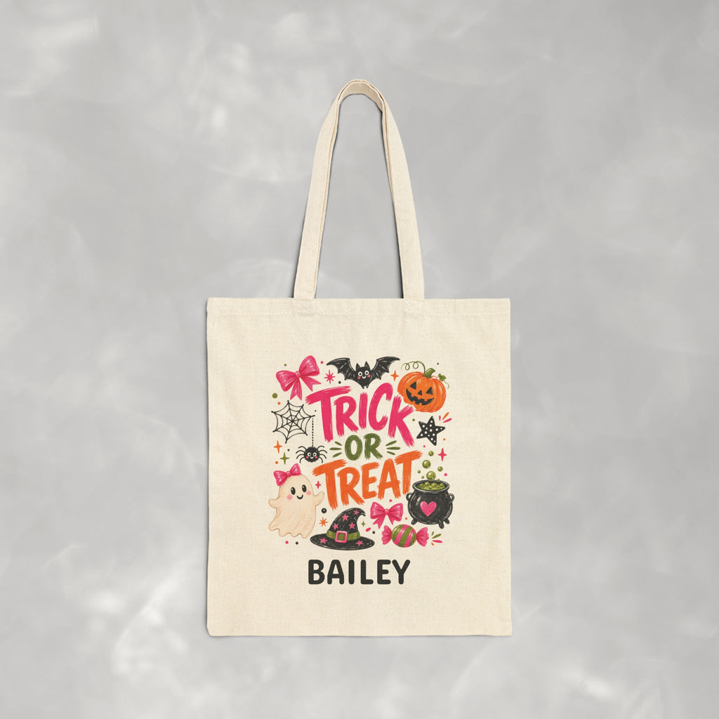 Personalized, Custom Trick-or-Treat, Halloween, Reusable Double-Sided Cotton Canvas Tote Bag for Girls