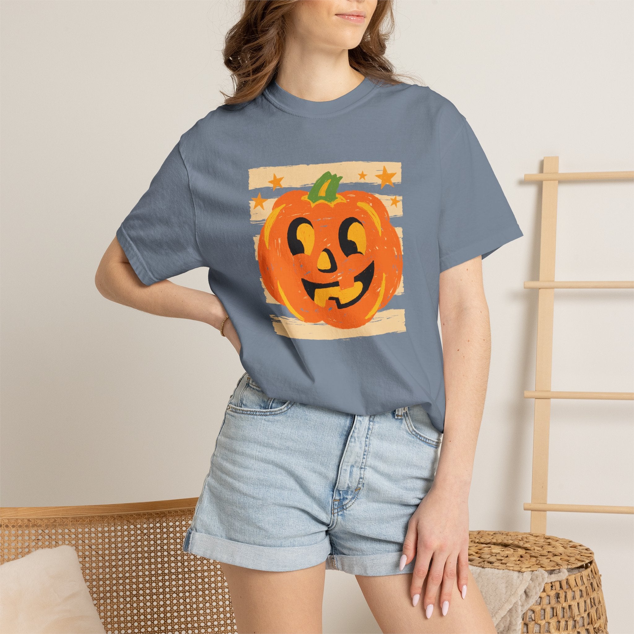Happy Jack-O-Lantern, Striped Halloween Comfort Colors Unisex Garment-Dyed T-shirt