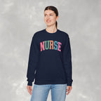 Colorful Fun Whimsical Varsity Nurse Gildan Unisex Heavy Blend™ Crewneck Sweatshirt for RN, LPN, GN, Student Nurse