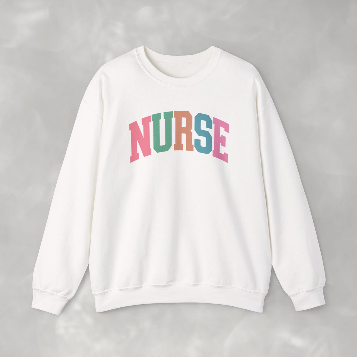 Colorful Fun Whimsical Varsity Nurse Gildan Unisex Heavy Blend™ Crewneck Sweatshirt for RN, LPN, GN, Student Nurse