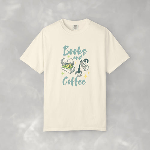Books and Coffee, Reading, Coffee Lover Comfort Colors Tee