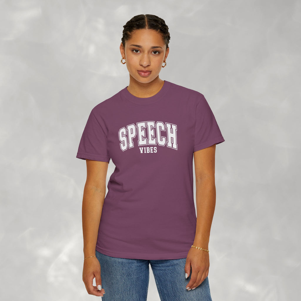 Speech Vibes, Unisex Comfort Colors Tee for SLP, SLPA, Speech Therapy