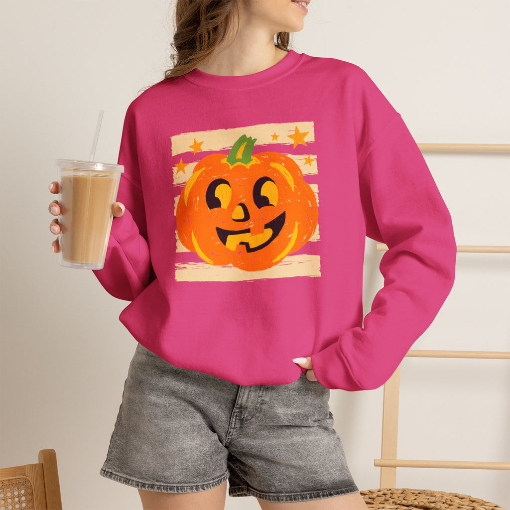 Happy Jack-O-Lantern, Striped Halloween Unisex Heavy Blend™ Crewneck Sweatshirt