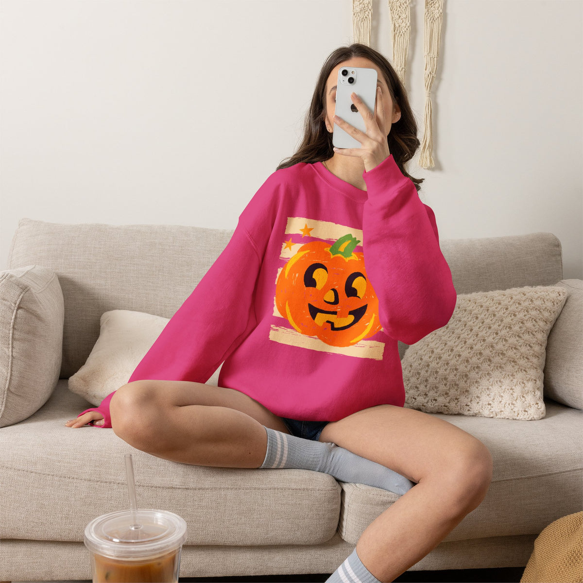 Happy Jack-O-Lantern, Striped Halloween Unisex Heavy Blend™ Crewneck Sweatshirt