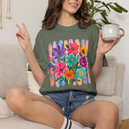 Boho Floral Stripes Comfort Colors Tee