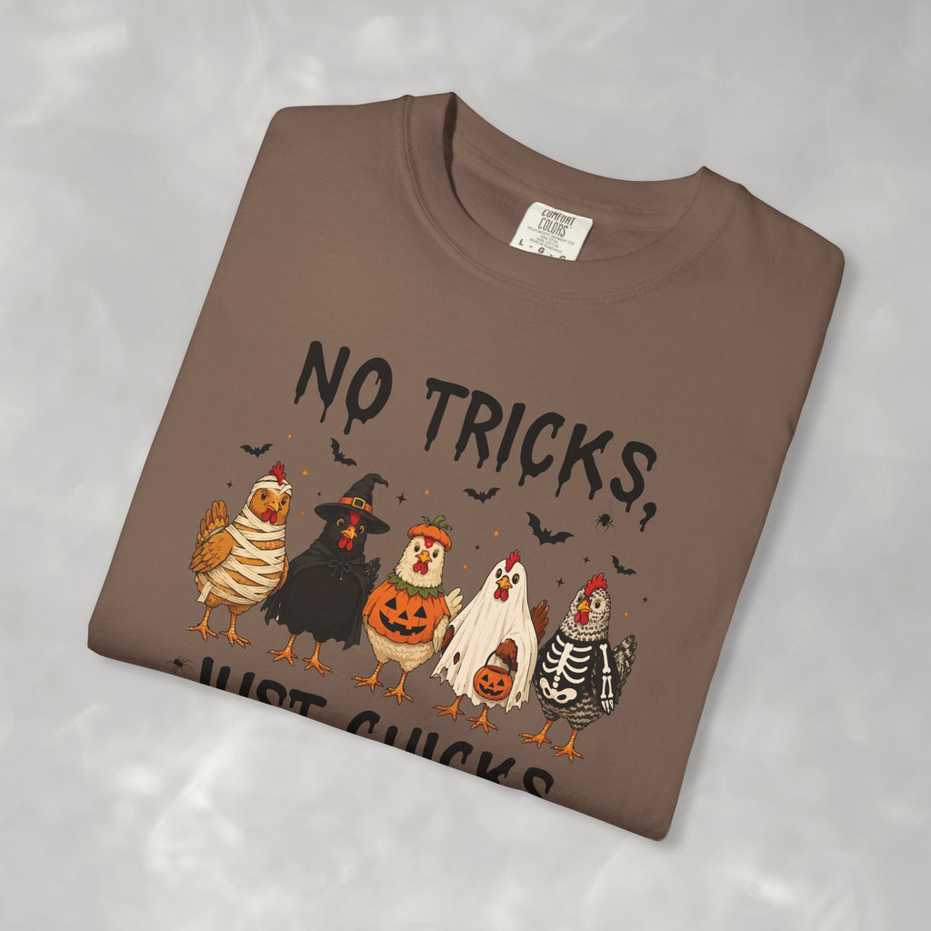 No Tricks Just Chicks, Funny Halloween Chickens in Costumes, Comfort Colors Tee