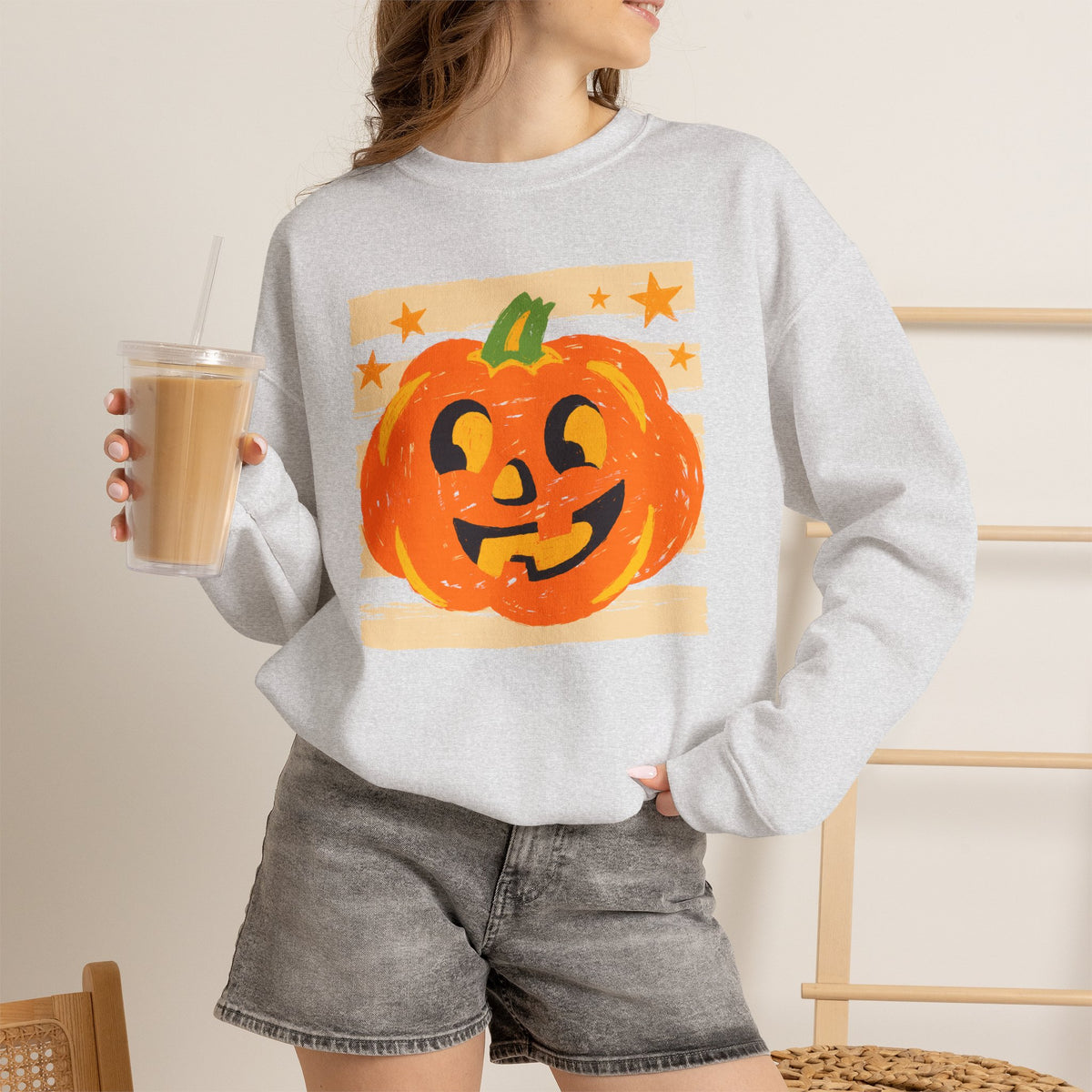 Happy Jack-O-Lantern, Striped Halloween Unisex Heavy Blend™ Crewneck Sweatshirt
