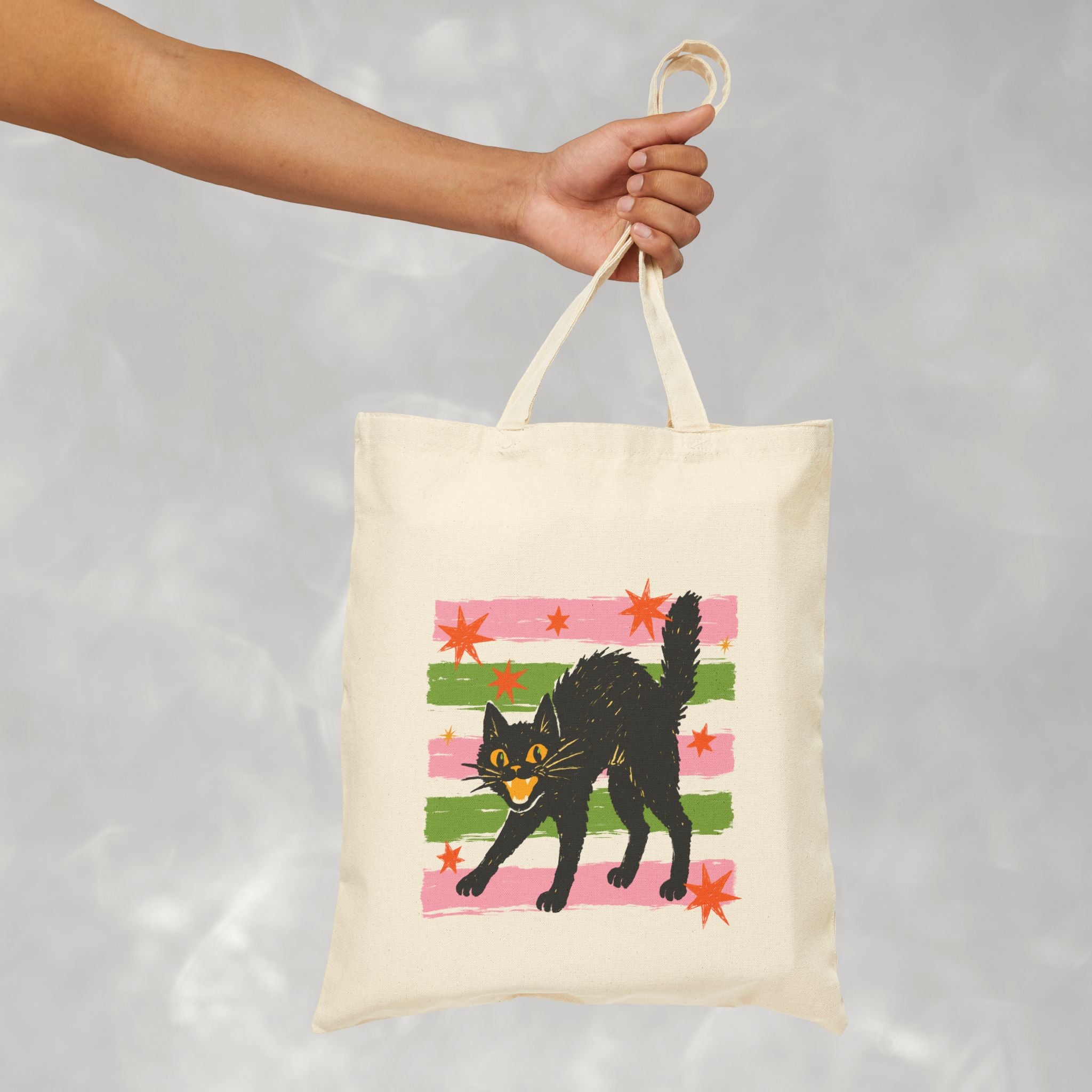 Spooky, Cute Black Cat, Halloween, Double-Sided Cotton Canvas Tote Bag