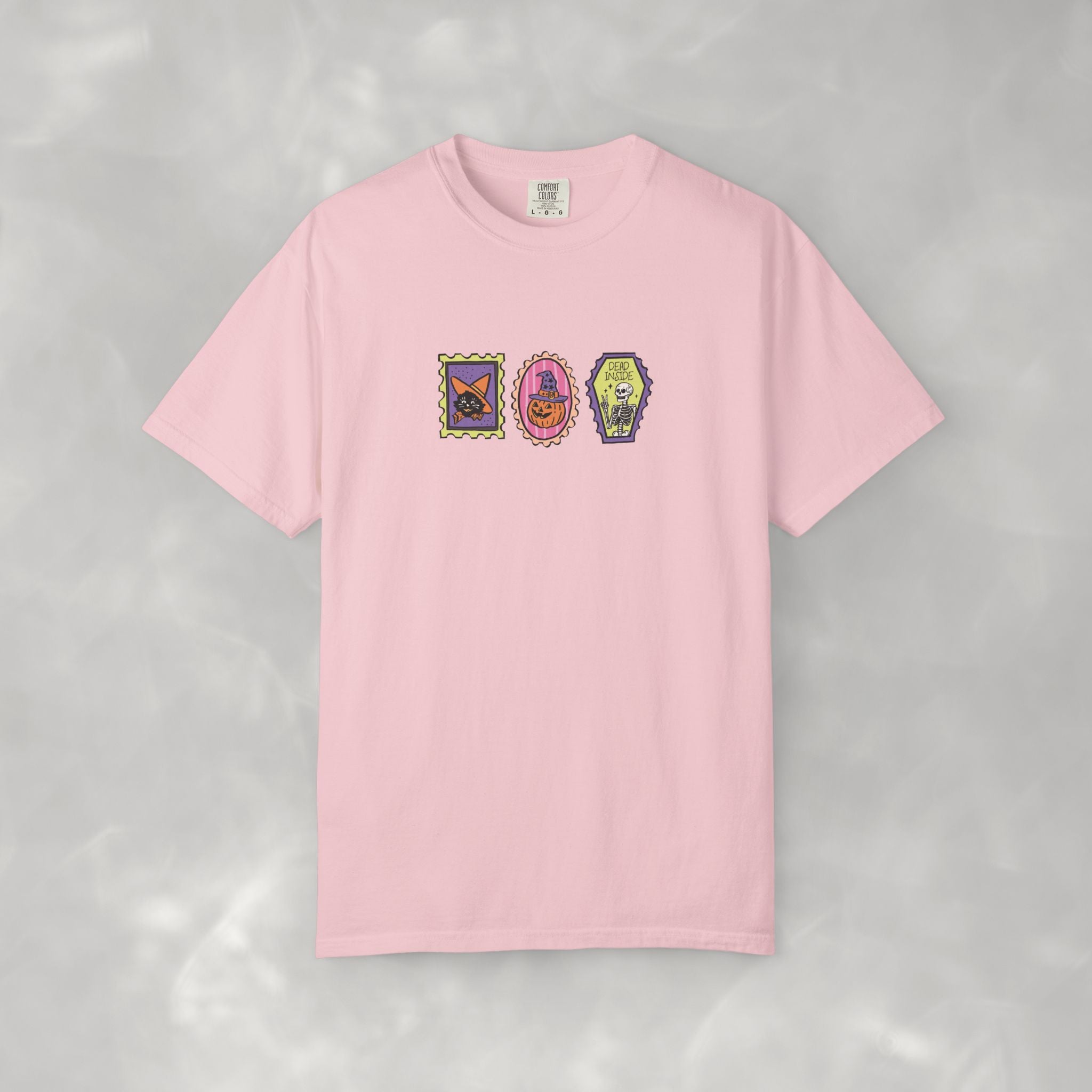 Cute Halloween Spooky Stamps with Cat, Jack-O-Lanter, Skeleton, Comfort Colors Tee