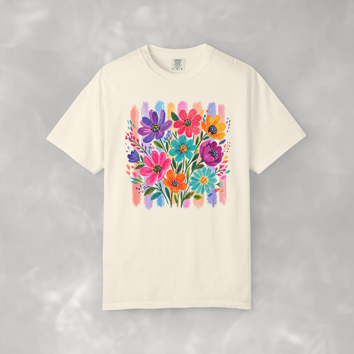 Boho Floral Stripes Comfort Colors Tee